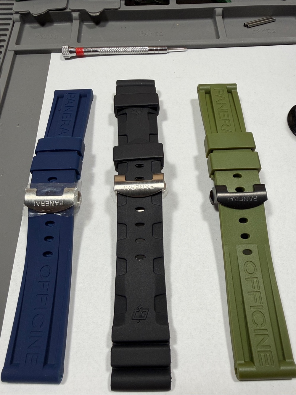 24 mm deployment Rubber Watch Straps in Blue, Black, Olive Green